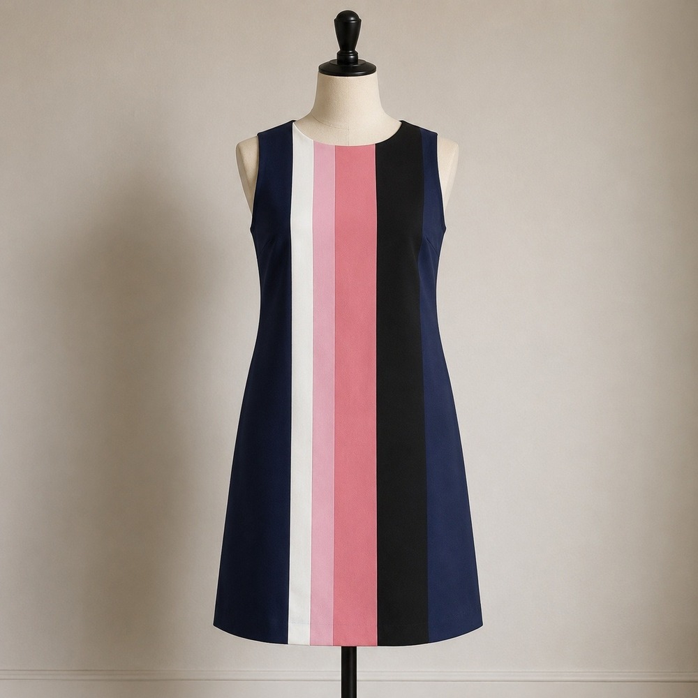 Ann Taylor Factory Womens Navy Pink Colorblock Stripe Shift Dress Size 8 Modern